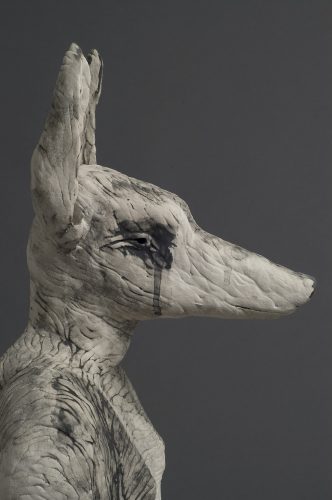 Kneeling Jackal, detail, 2007, ceramic